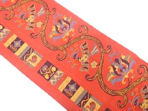 唐草に花喰い鳥模様織り出し袋帯